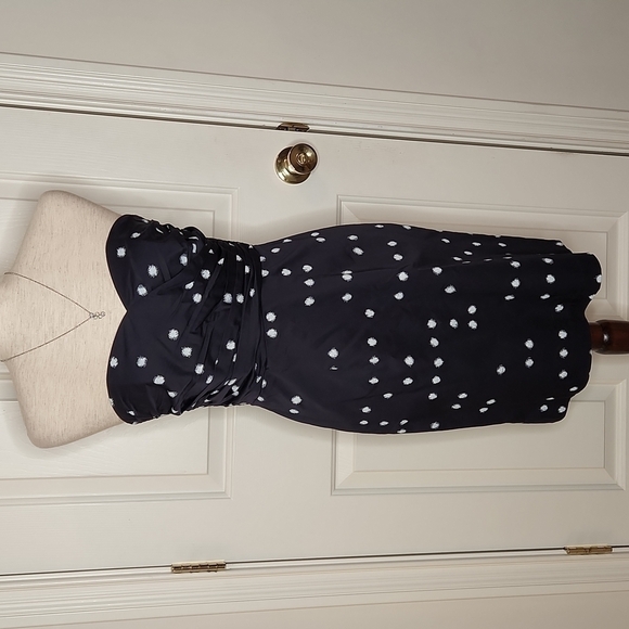 H&M Navy Blue Polka Dot Strapless Dress Size 8 NWT - Picture 1 of 16